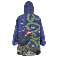 Personalized New Zealand Pukeko Christmas Wearable Blanket Hoodie Meri Kirihimete Taniko Ponga Koru Blue LT14 - Polynesian Pride
