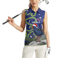 Personalized New Zealand Pukeko Christmas Women Sleeveless Polo Shirt Meri Kirihimete Taniko Ponga Koru Blue LT14 - Polynesian Pride