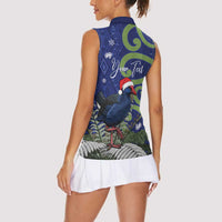 Personalized New Zealand Pukeko Christmas Women Sleeveless Polo Shirt Meri Kirihimete Taniko Ponga Koru Blue LT14 - Polynesian Pride