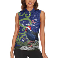 Personalized New Zealand Pukeko Christmas Women Sleeveless Polo Shirt Meri Kirihimete Taniko Ponga Koru Blue LT14 - Polynesian Pride
