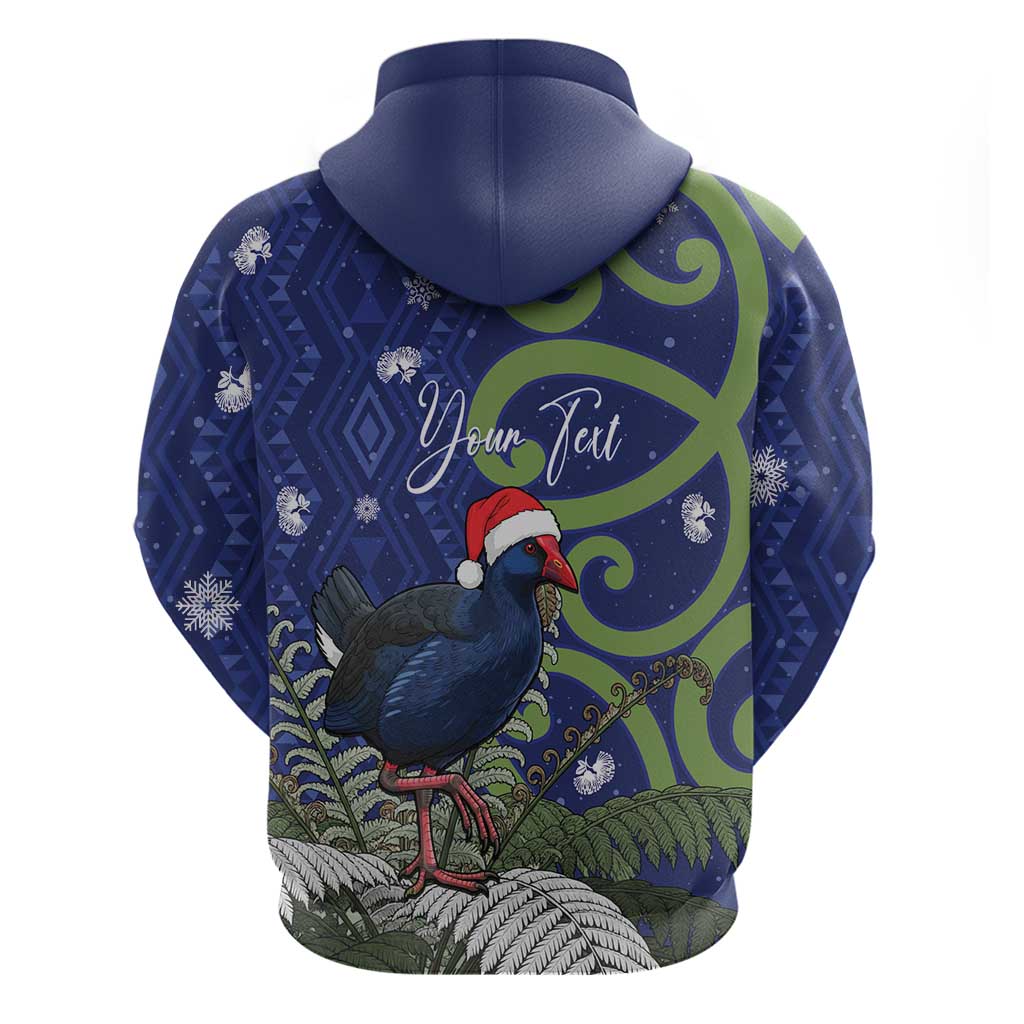 Personalized New Zealand Pukeko Christmas Zip Hoodie Meri Kirihimete Taniko Ponga Koru Blue LT14 - Polynesian Pride