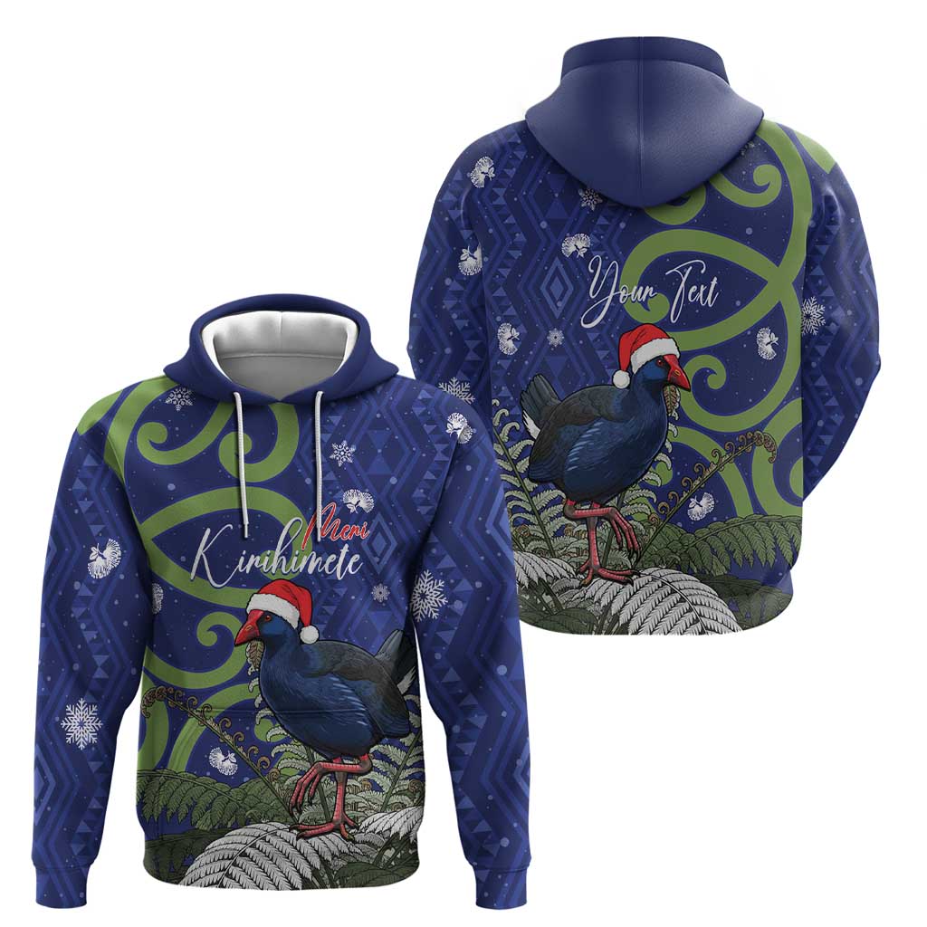Personalized New Zealand Pukeko Christmas Zip Hoodie Meri Kirihimete Taniko Ponga Koru Blue LT14 - Polynesian Pride