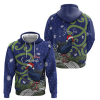 Personalized New Zealand Pukeko Christmas Zip Hoodie Meri Kirihimete Taniko Ponga Koru Blue LT14 - Polynesian Pride