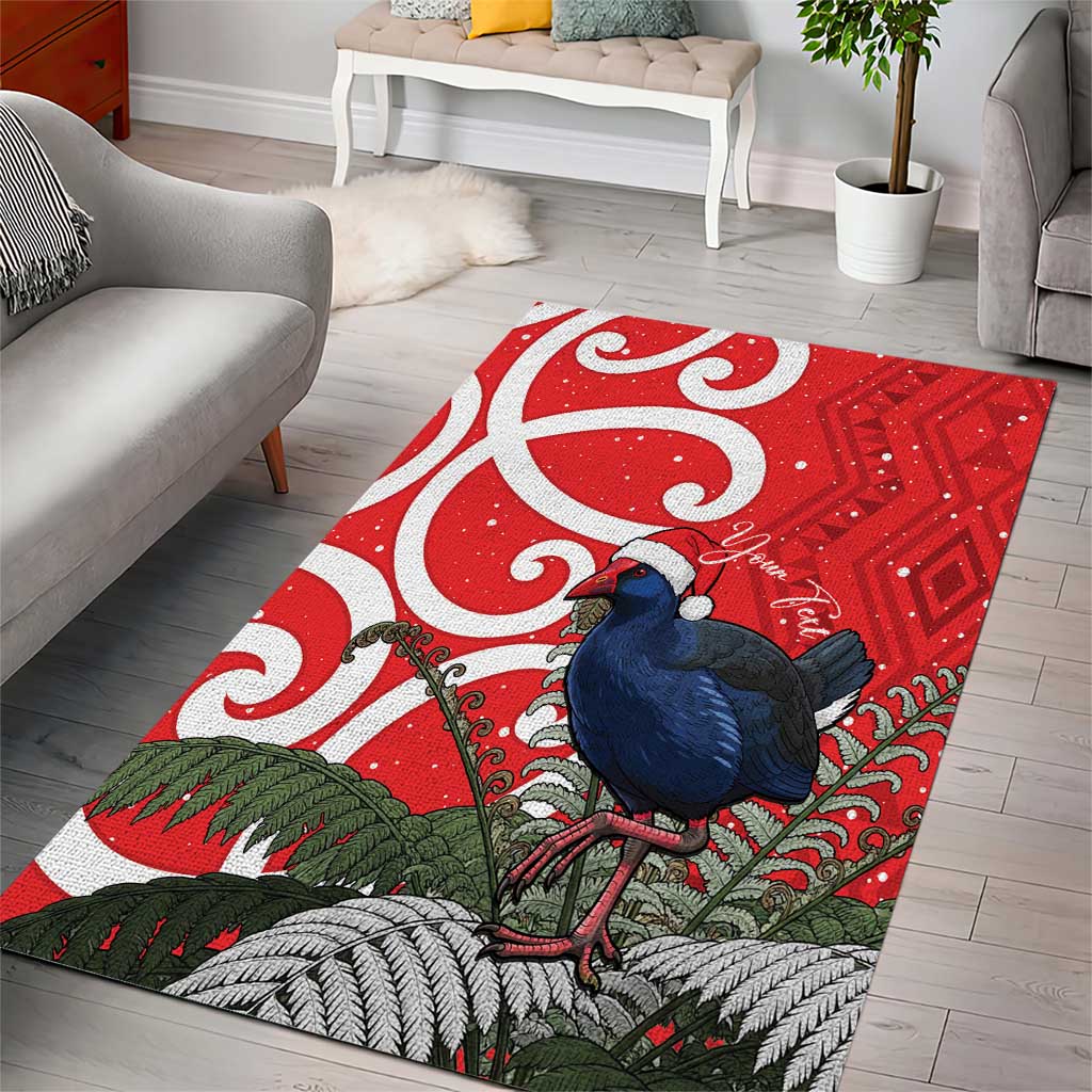 Personalized New Zealand Pukeko Christmas Area Rug Meri Kirihimete Taniko Ponga Koru Red - Polynesian Pride