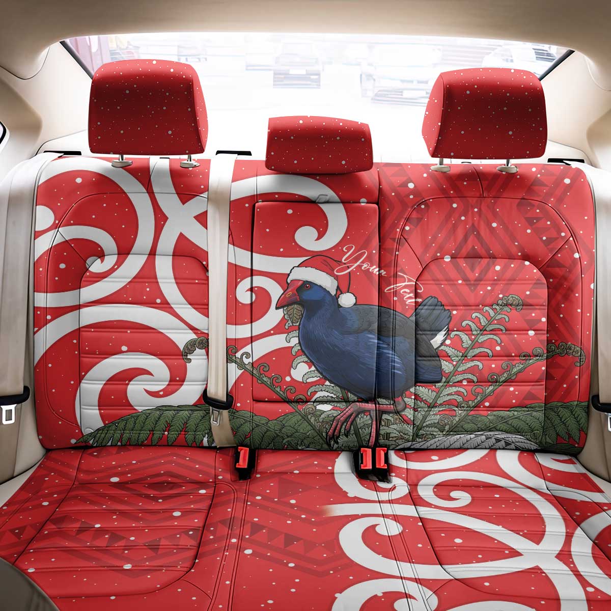 Personalized New Zealand Pukeko Christmas Back Car Seat Cover Meri Kirihimete Taniko Ponga Koru Red LT14 - Polynesian Pride