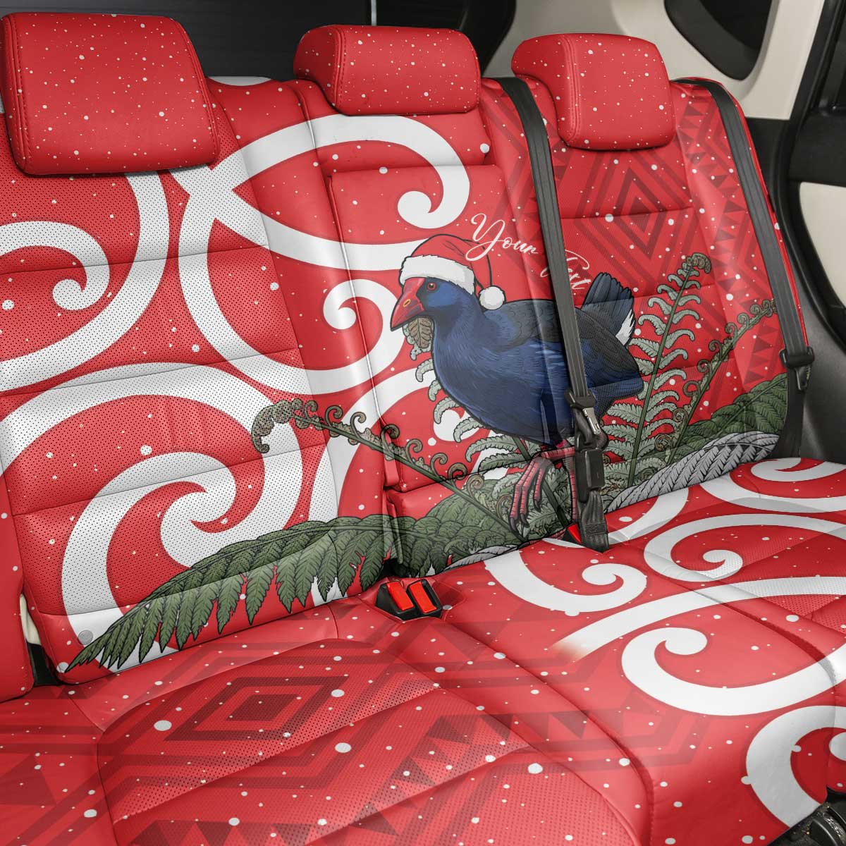 Personalized New Zealand Pukeko Christmas Back Car Seat Cover Meri Kirihimete Taniko Ponga Koru Red LT14 - Polynesian Pride