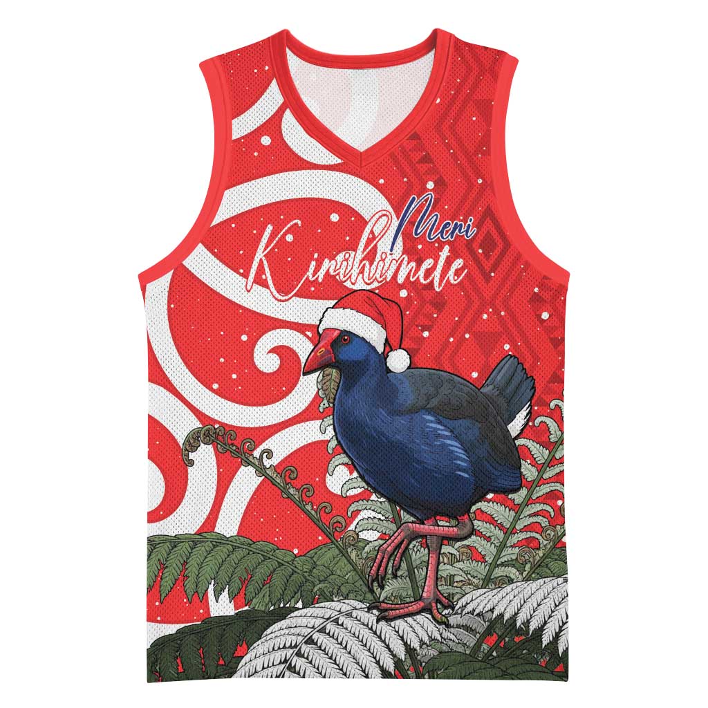 Personalized New Zealand Pukeko Christmas Basketball Jersey Meri Kirihimete Taniko Ponga Koru Red LT14 Unisex Red - Polynesian Pride