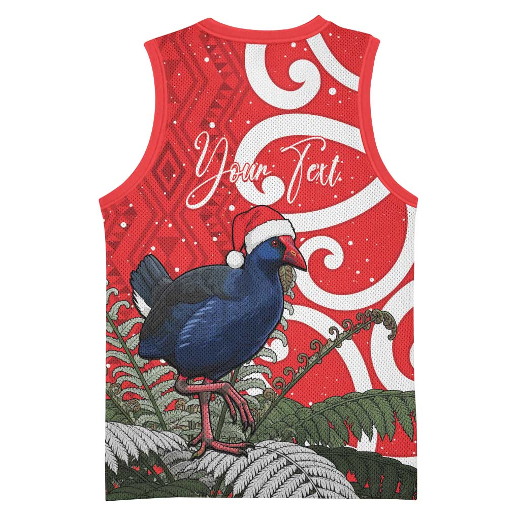 Personalized New Zealand Pukeko Christmas Basketball Jersey Meri Kirihimete Taniko Ponga Koru Red LT14 - Polynesian Pride