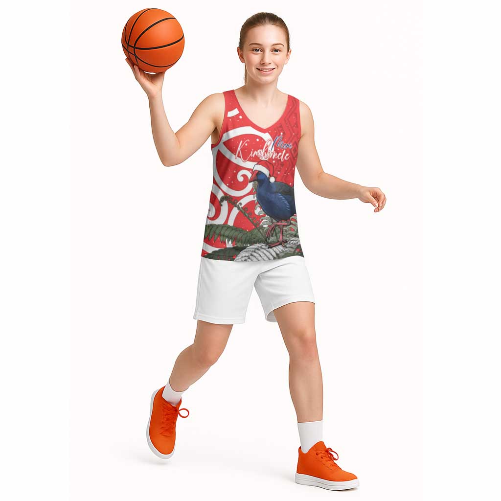 Personalized New Zealand Pukeko Christmas Basketball Jersey Meri Kirihimete Taniko Ponga Koru Red LT14 - Polynesian Pride