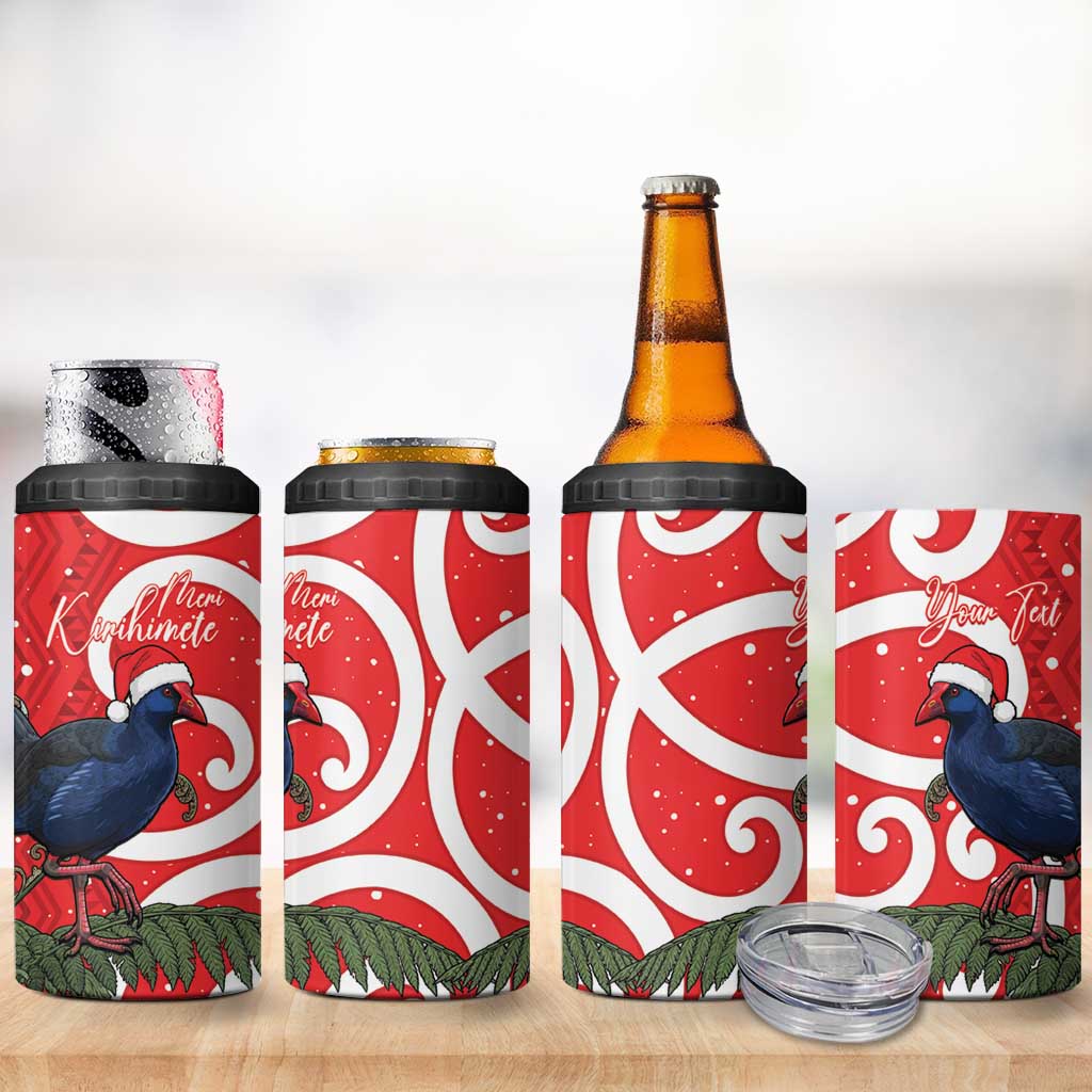 Personalized New Zealand Pukeko Christmas 4 in 1 Can Cooler Tumbler Meri Kirihimete Taniko Ponga Koru Red LT14 - Polynesian Pride
