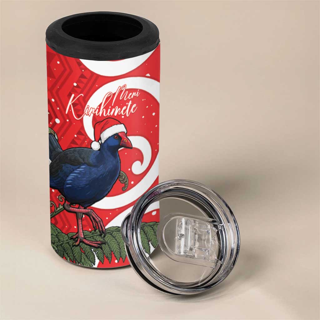 Personalized New Zealand Pukeko Christmas 4 in 1 Can Cooler Tumbler Meri Kirihimete Taniko Ponga Koru Red LT14 - Polynesian Pride