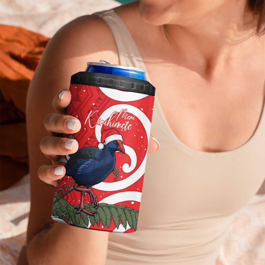 Personalized New Zealand Pukeko Christmas 4 in 1 Can Cooler Tumbler Meri Kirihimete Taniko Ponga Koru Red LT14 - Polynesian Pride