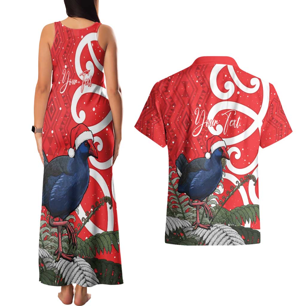 Personalized New Zealand Pukeko Christmas Couples Matching Tank Maxi Dress and Hawaiian Shirt Meri Kirihimete Taniko Ponga Koru Red LT14 - Polynesian Pride