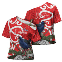 Personalized New Zealand Pukeko Christmas Cross Shoulder Shirt Meri Kirihimete Taniko Ponga Koru Red LT14 - Polynesian Pride