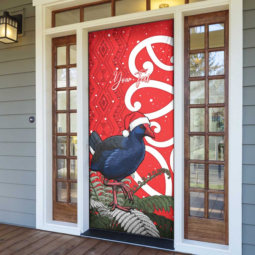 Personalized New Zealand Pukeko Christmas Door Cover Meri Kirihimete Taniko Ponga Koru Red LT14 - Polynesian Pride