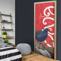 Personalized New Zealand Pukeko Christmas Door Cover Meri Kirihimete Taniko Ponga Koru Red LT14 - Polynesian Pride