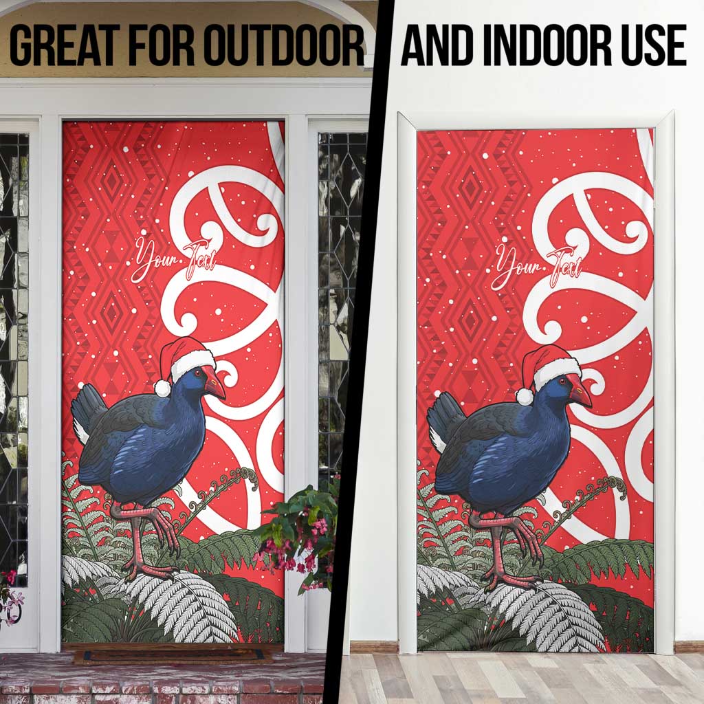 Personalized New Zealand Pukeko Christmas Door Cover Meri Kirihimete Taniko Ponga Koru Red LT14 - Polynesian Pride