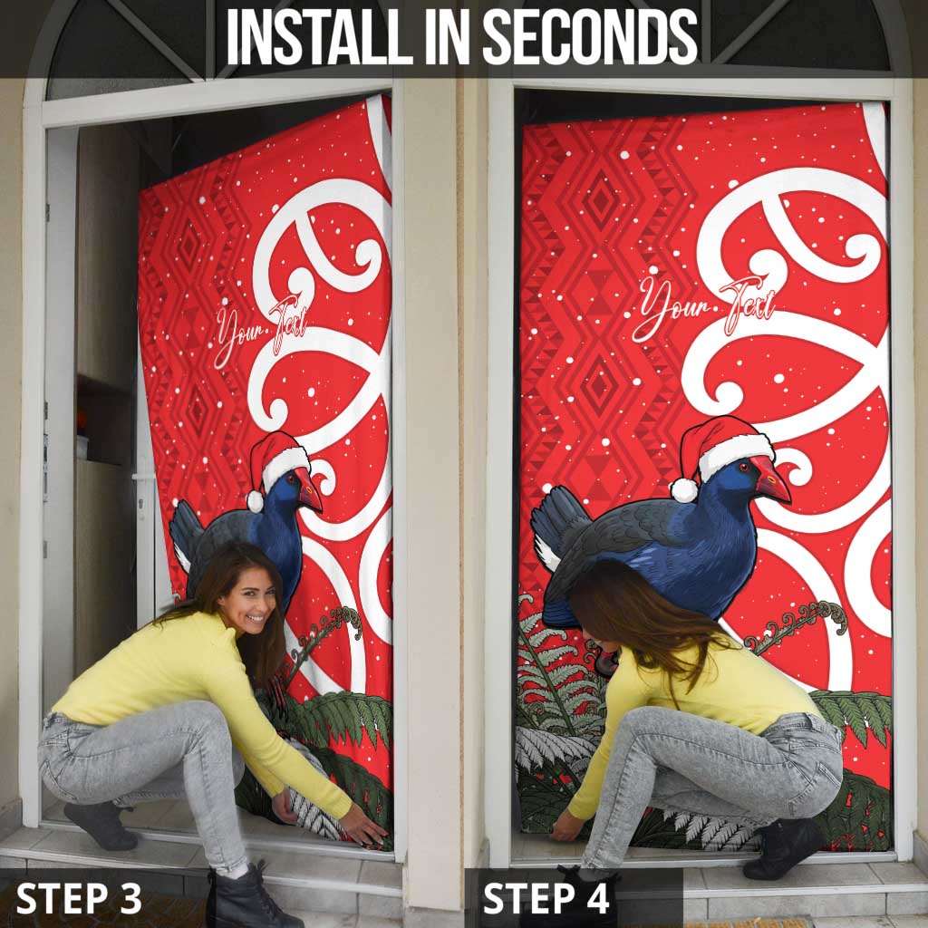 Personalized New Zealand Pukeko Christmas Door Cover Meri Kirihimete Taniko Ponga Koru Red LT14 - Polynesian Pride