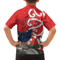 Personalized New Zealand Pukeko Christmas Family Matching Off The Shoulder Long Sleeve Dress and Hawaiian Shirt Meri Kirihimete Taniko Ponga Koru Red LT14 - Polynesian Pride