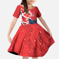 Personalized New Zealand Pukeko Christmas Family Matching Off The Shoulder Long Sleeve Dress and Hawaiian Shirt Meri Kirihimete Taniko Ponga Koru Red LT14 Daughter's Dress Red - Polynesian Pride