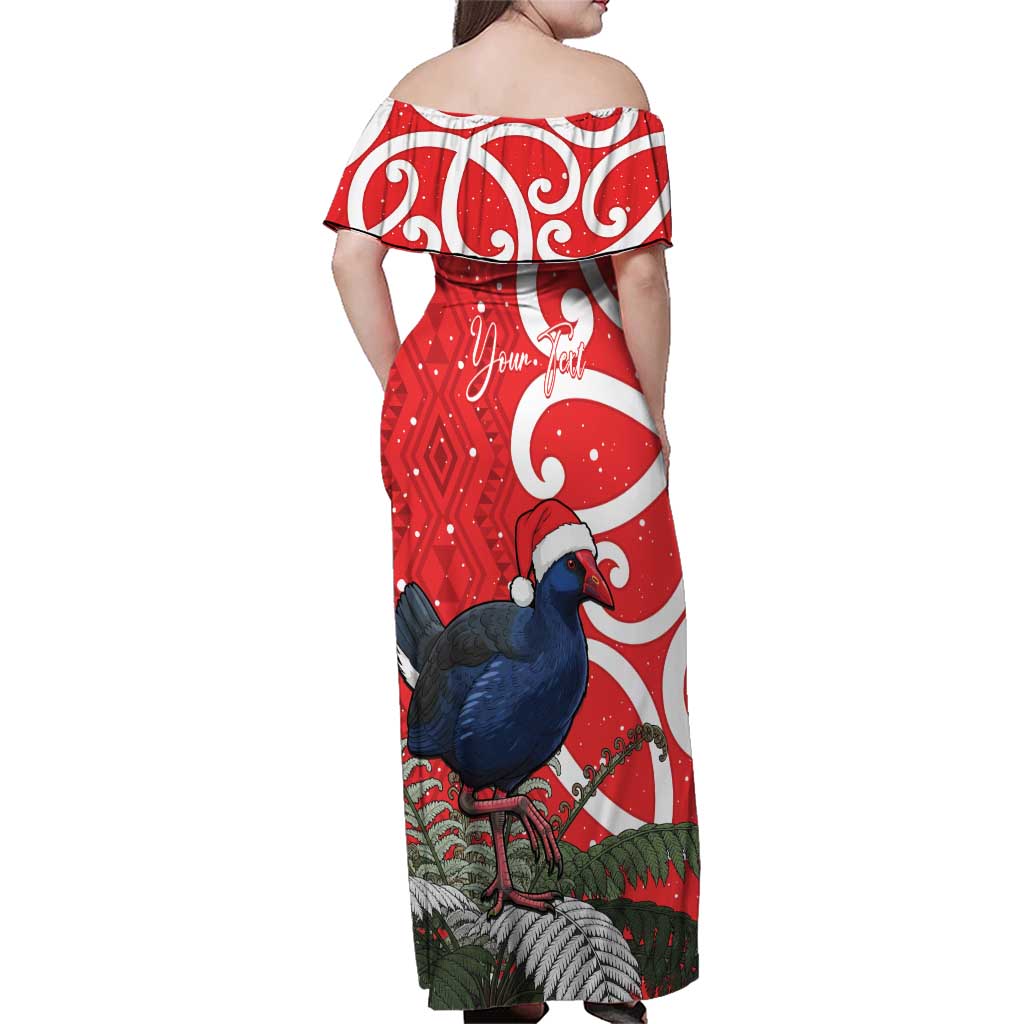 Personalized New Zealand Pukeko Christmas Family Matching Off Shoulder Maxi Dress and Hawaiian Shirt Meri Kirihimete Taniko Ponga Koru Red LT14 - Polynesian Pride