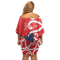 Personalized New Zealand Pukeko Christmas Family Matching Off Shoulder Short Dress and Hawaiian Shirt Meri Kirihimete Taniko Ponga Koru Red LT14 - Polynesian Pride