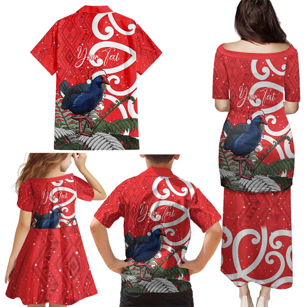 Personalized New Zealand Pukeko Christmas Family Matching Puletasi and Hawaiian Shirt Meri Kirihimete Taniko Ponga Koru Red LT14 - Polynesian Pride