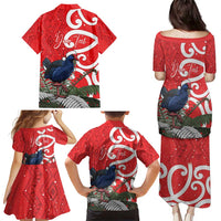 Personalized New Zealand Pukeko Christmas Family Matching Puletasi and Hawaiian Shirt Meri Kirihimete Taniko Ponga Koru Red LT14 - Polynesian Pride