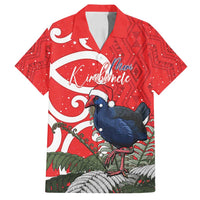 Personalized New Zealand Pukeko Christmas Family Matching Summer Maxi Dress and Hawaiian Shirt Meri Kirihimete Taniko Ponga Koru Red LT14 Dad's Shirt - Short Sleeve Red - Polynesian Pride