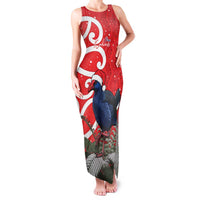 Personalized New Zealand Pukeko Christmas Family Matching Tank Maxi Dress and Hawaiian Shirt Meri Kirihimete Taniko Ponga Koru Red LT14 Mom's Dress Red - Polynesian Pride