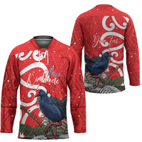 Personalized New Zealand Pukeko Christmas Hockey Jersey Meri Kirihimete Taniko Ponga Koru Red LT14 - Polynesian Pride