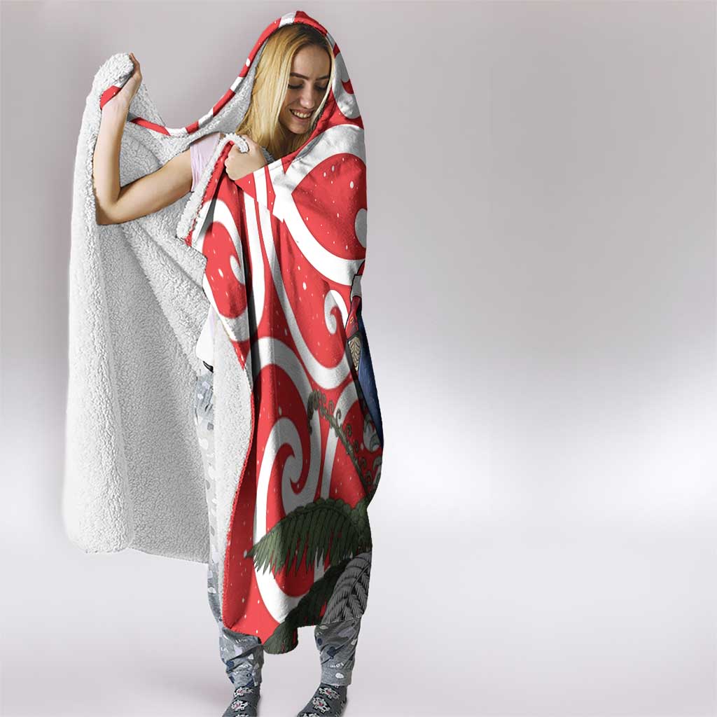 Personalized New Zealand Pukeko Christmas Hooded Blanket Meri Kirihimete Taniko Ponga Koru Red - Polynesian Pride