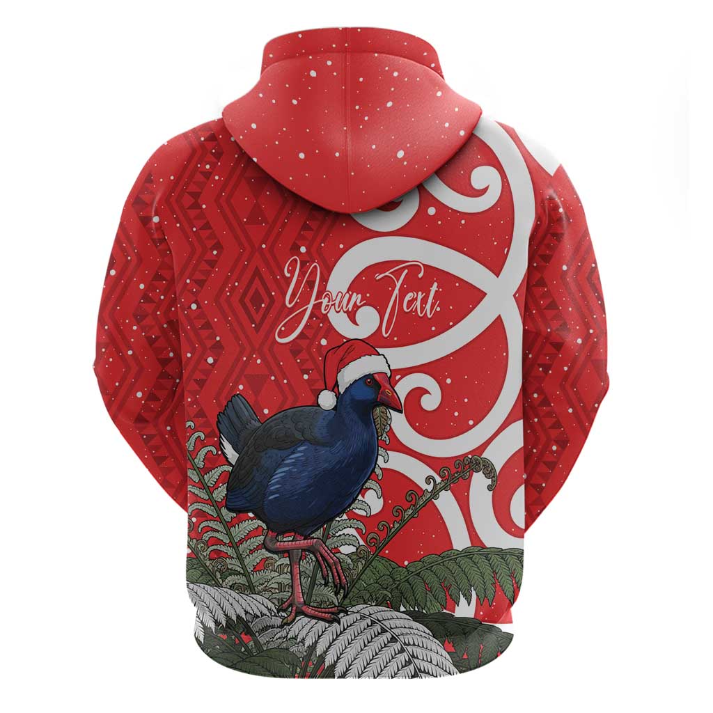 Personalized New Zealand Pukeko Christmas Hoodie Meri Kirihimete Taniko Ponga Koru Red LT14 - Polynesian Pride