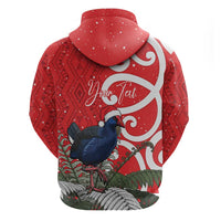 Personalized New Zealand Pukeko Christmas Hoodie Meri Kirihimete Taniko Ponga Koru Red LT14 - Polynesian Pride