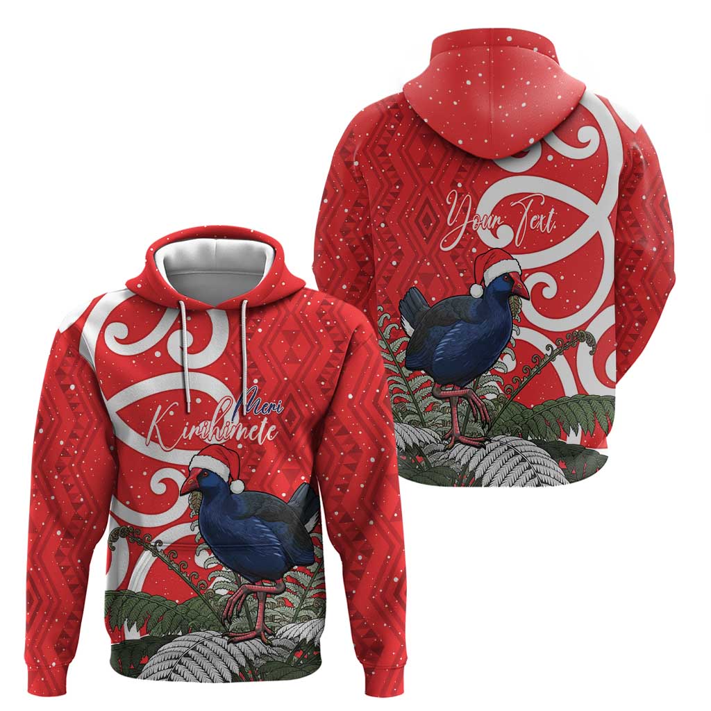 Personalized New Zealand Pukeko Christmas Hoodie Meri Kirihimete Taniko Ponga Koru Red LT14 - Polynesian Pride