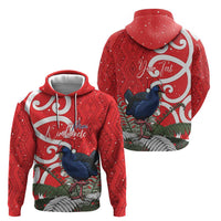 Personalized New Zealand Pukeko Christmas Hoodie Meri Kirihimete Taniko Ponga Koru Red LT14 - Polynesian Pride
