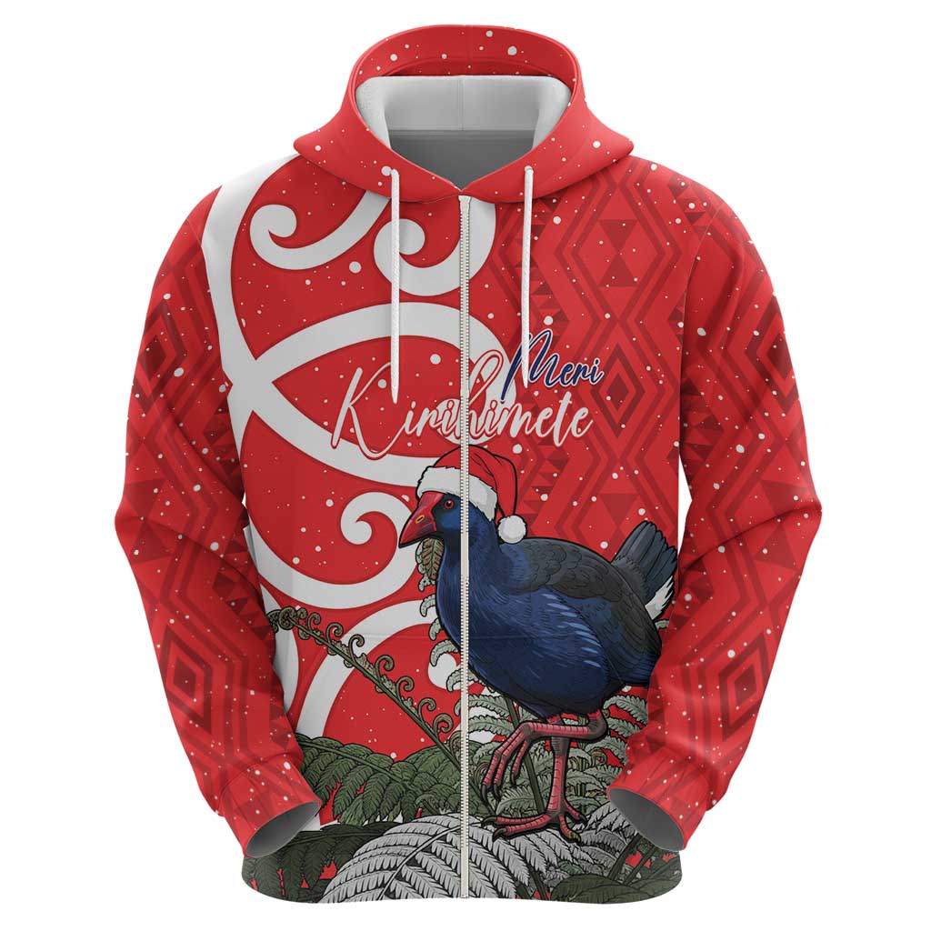 Personalized New Zealand Pukeko Christmas Hoodie Meri Kirihimete Taniko Ponga Koru Red LT14 - Polynesian Pride