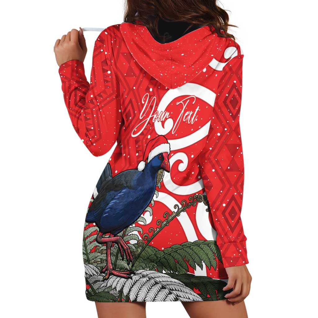 Personalized New Zealand Pukeko Christmas Hoodie Dress Meri Kirihimete Taniko Ponga Koru Red LT14 - Polynesian Pride