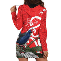 Personalized New Zealand Pukeko Christmas Hoodie Dress Meri Kirihimete Taniko Ponga Koru Red LT14 - Polynesian Pride