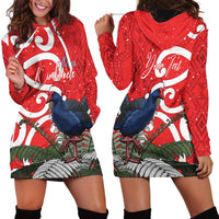 Personalized New Zealand Pukeko Christmas Hoodie Dress Meri Kirihimete Taniko Ponga Koru Red LT14 - Polynesian Pride