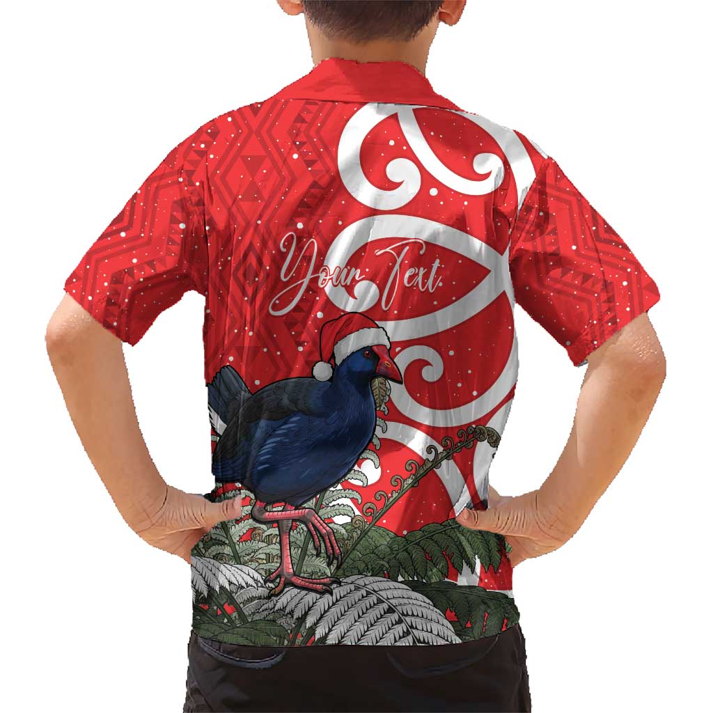 Personalized New Zealand Pukeko Christmas Kid Hawaiian Shirt Meri Kirihimete Taniko Ponga Koru Red LT14 - Polynesian Pride