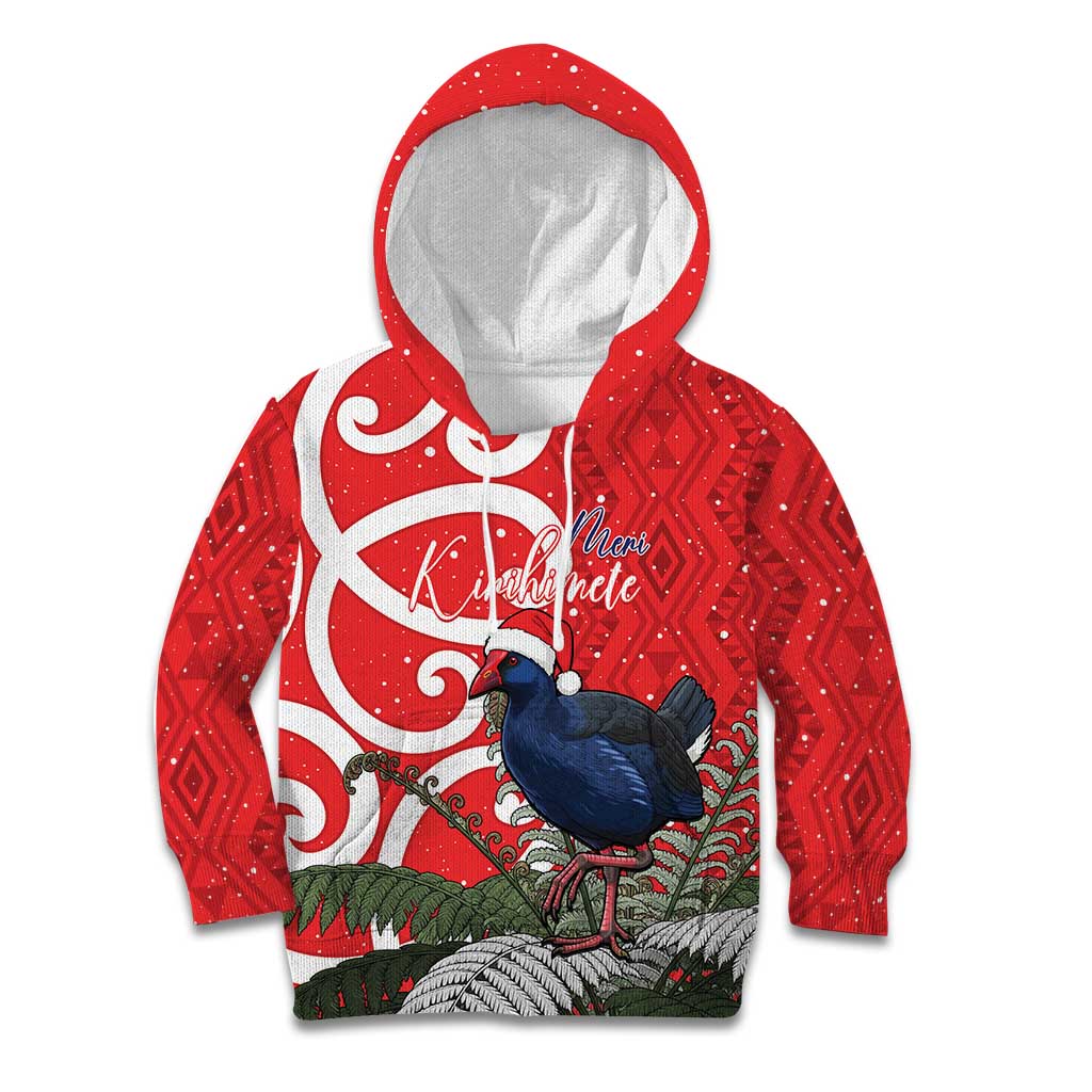 Personalized New Zealand Pukeko Christmas Kid Hoodie Meri Kirihimete Taniko Ponga Koru Red LT14 Hoodie Red - Polynesian Pride