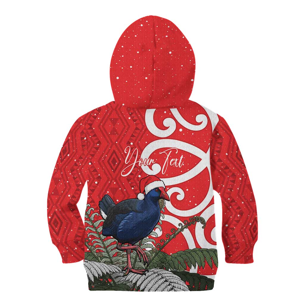 Personalized New Zealand Pukeko Christmas Kid Hoodie Meri Kirihimete Taniko Ponga Koru Red LT14 - Polynesian Pride