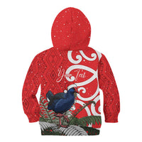 Personalized New Zealand Pukeko Christmas Kid Hoodie Meri Kirihimete Taniko Ponga Koru Red LT14 - Polynesian Pride