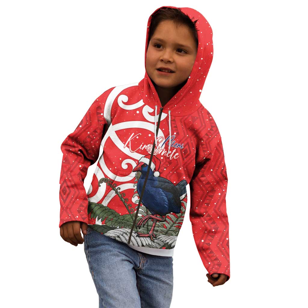 Personalized New Zealand Pukeko Christmas Kid Hoodie Meri Kirihimete Taniko Ponga Koru Red LT14 - Polynesian Pride