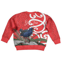 Personalized New Zealand Pukeko Christmas Kid Ugly Christmas Sweater Meri Kirihimete Taniko Ponga Koru Red LT14 - Polynesian Pride