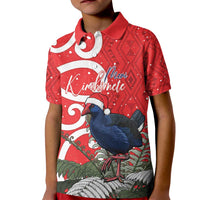 Personalized New Zealand Pukeko Christmas Kid Polo Shirt Meri Kirihimete Taniko Ponga Koru Red LT14 Kid Red - Polynesian Pride