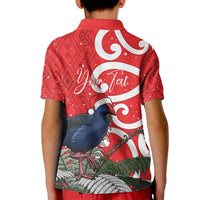 Personalized New Zealand Pukeko Christmas Kid Polo Shirt Meri Kirihimete Taniko Ponga Koru Red LT14 - Polynesian Pride