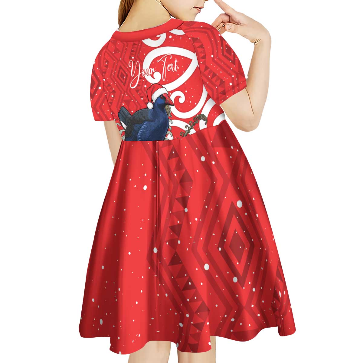 Personalized New Zealand Pukeko Christmas Kid Short Sleeve Dress Meri Kirihimete Taniko Ponga Koru Red LT14 - Polynesian Pride