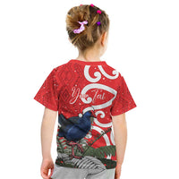 Personalized New Zealand Pukeko Christmas Kid T Shirt Meri Kirihimete Taniko Ponga Koru Red LT14 - Polynesian Pride